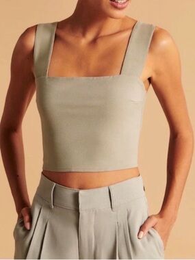 Abercrombie & Fitch Structured Square-Neck Crop Top in Sage Green